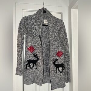 Stylish Gray and Red Reindeer Cardigan